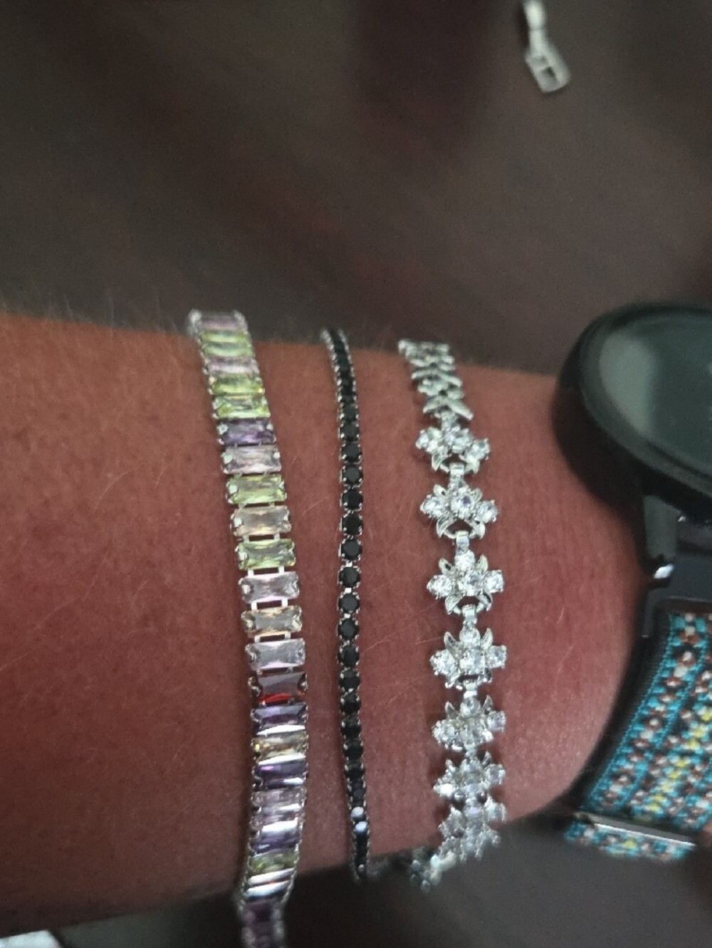 Pretty Bird Silver Floral, Black Stone And Multi-colored Baugette Bracelet. - Picture 2 of 2